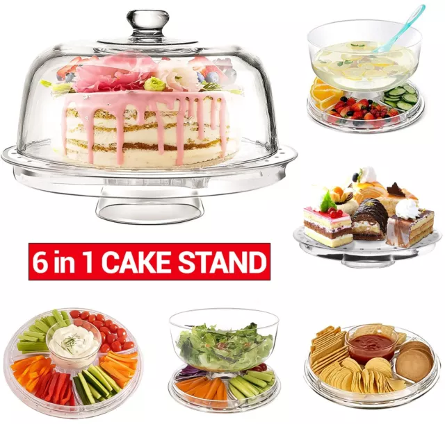 6 IN 1 supporto per torte multifunzionale design moderno e copertura in plastica a cupola ciotola per insalata