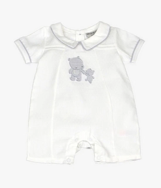 Baby Boys WATCH ME GROW 0-3 Romper Collared Outfit White Grey Bear Traditional