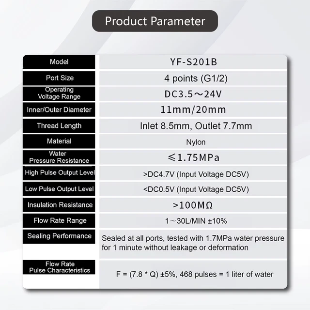YF-S201 HALL EFFECT Water Flow Sensor 1-200L/min G1/2 G3/4 G1 G2 ...