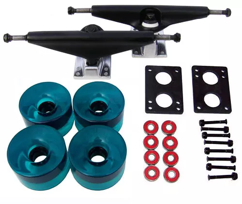 RADIUS LONGBOARD Skateboard TRUCKS 76mm WHEEL Package! BLACK/AQUA