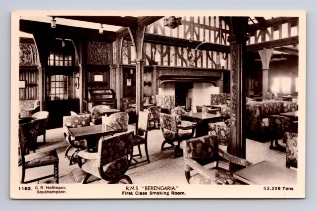 RPPC Postcard Cunard Line RMS Berengaria First Glass Smoking Room Imperator