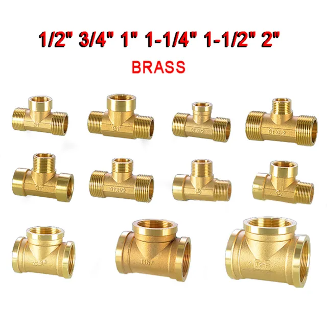BSP Brass Tee Pipe Fitting Equal/Reducing Connector Adapter 3/4" 1" 1-1/4" ~ 2"