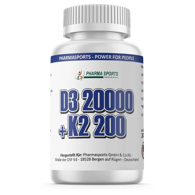 VITAMIN D3 20000 I.E + K2 MK7 200 mcg Depot Hochdosiert 240 Vegane