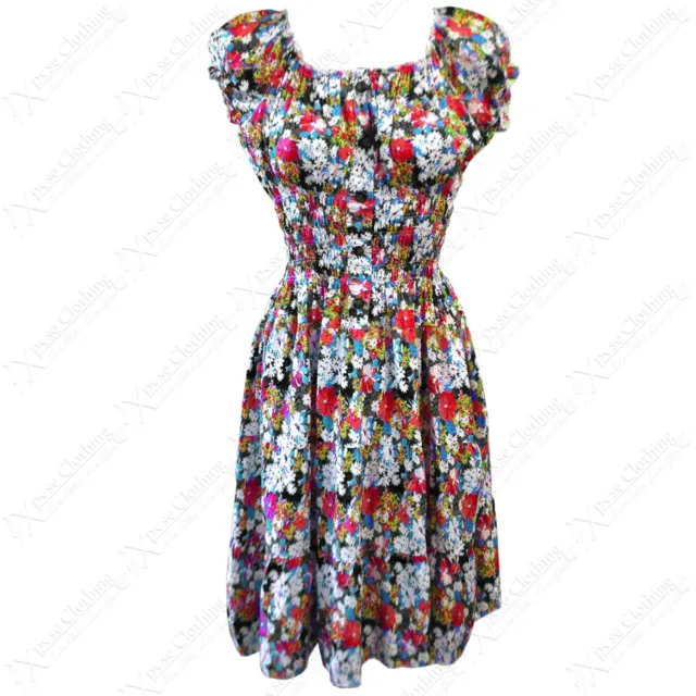 New Womens Ditsy Floral Print Tiered Dress Sleeveless Skater Ladies Summer Look
