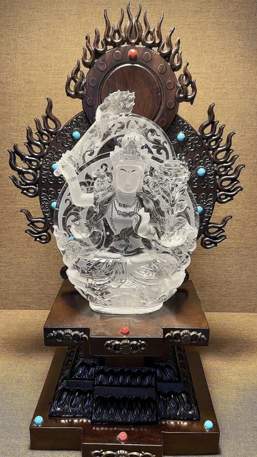 Chinese Exquisite Handmade Bodhisattva Carving Natural Crystal Statue