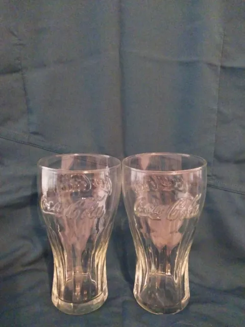 Set of 2 Vintage COCA COLA  COKE Glasses Clear Glass 4" Bell Shape