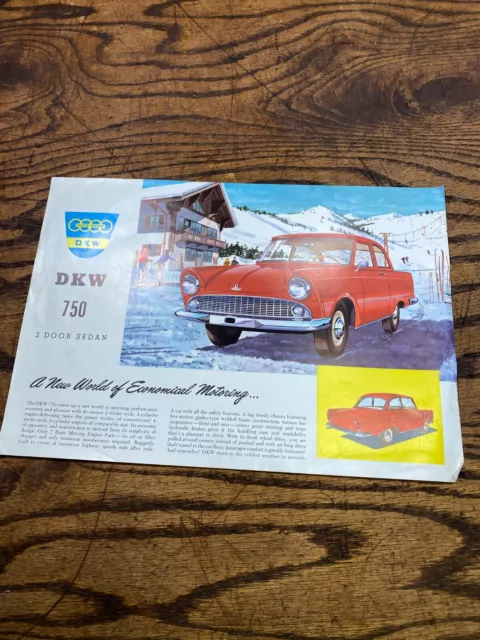 Vintage DKW 750 Sedan Car Dealer Showroom Sales Brochure ~ Auto Union Spec Sheet