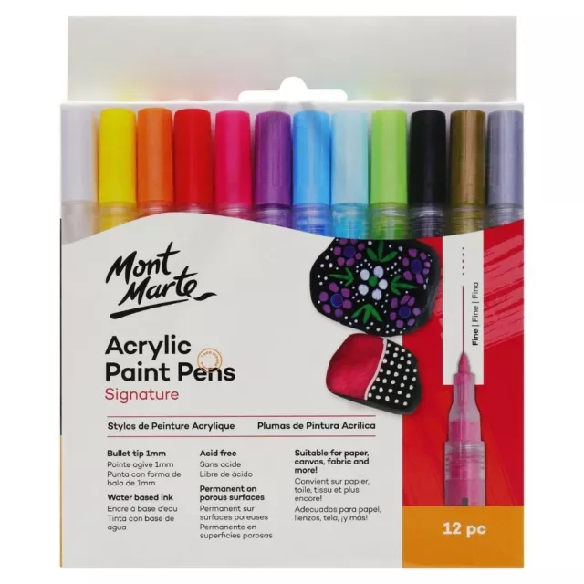 12pc Mont Marte Signature Acrylic Paint Marker Set - Fine Tip PEN ARTS craft