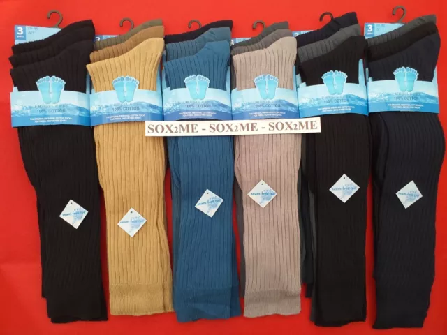 6 Pairs Mens Long Hose Socks 100% Cotton Knee High Gentle Grip Soft Tops 6 - 11