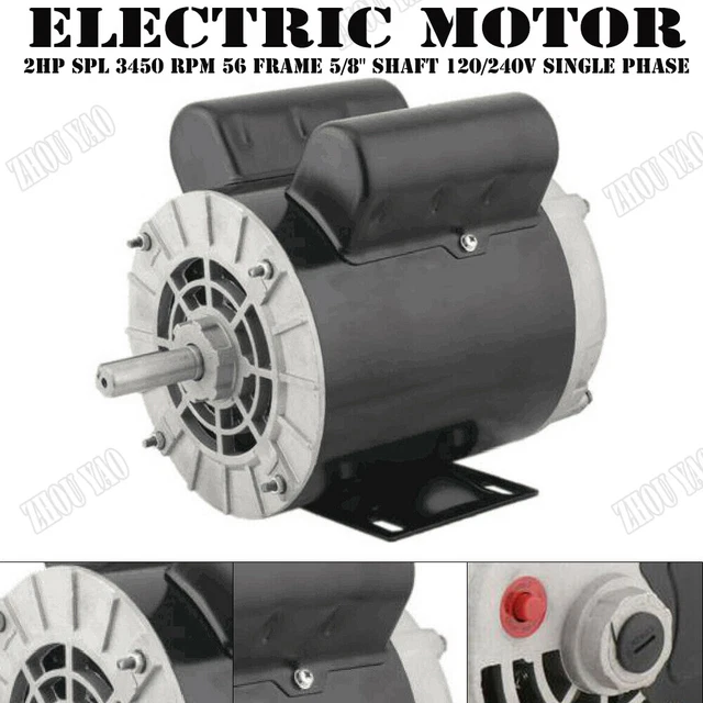 2HP AIR COMPRESSOR Duty Electric Motor Single Phase 56 Frame 3450 RPM