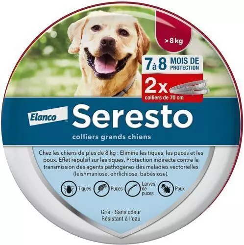 2 X Seresto Grand Chien Traitement Contre Les Puces Et Les Tiques Collier 8kg IT