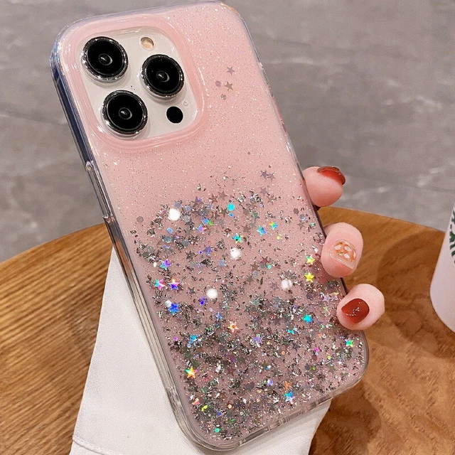 Hülle für iPhone 14 13 Pro Max 12 11 XR XS 8 7 Glitzer Silikon Handy Case Cover 10