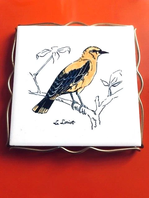 Dessous de plat carrelage en faïence de Gien Collection Oiseau Le Loriot