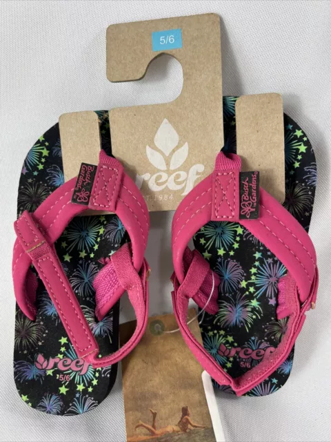 Reef Toddler Girls Size 5/6 Pink BG Little Ahi Flip flops sandals heel strap NEW