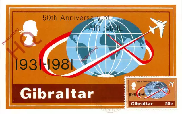 Picture Postcard: Gibraltar, 50th Anniversary of Air Mail Stamp