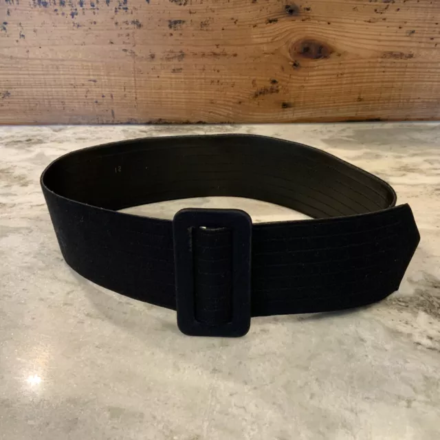 Vintage 80s Wide Black Fabric Adjustable Belt Rockabilly Y2K EUC