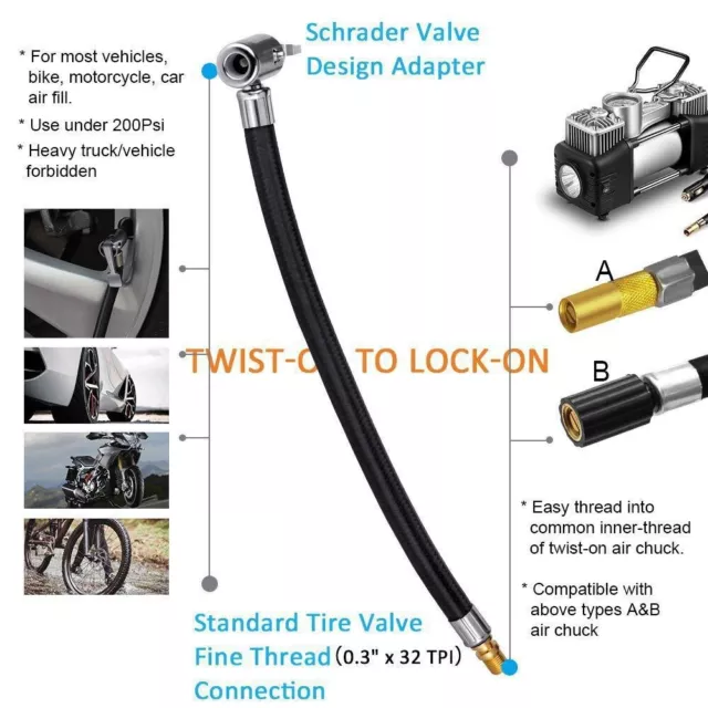 Práctico tubo de extensión inflador de neumáticos de automóvil con alta resistencia a la presión