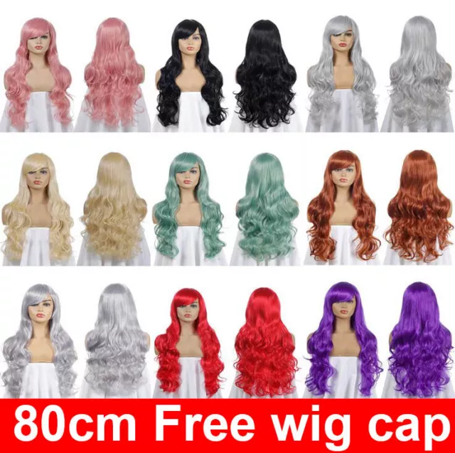 Womens Long 80cm Wavy Curly Hair Synthetic Cosplay Full Wig Wigs Party