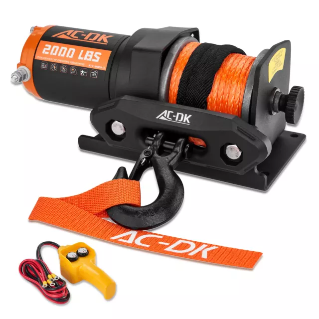 AC-DK Electric Winch 2000LBS 12V 50ft Synthetic Cable Towing ATV UTV Off-Road