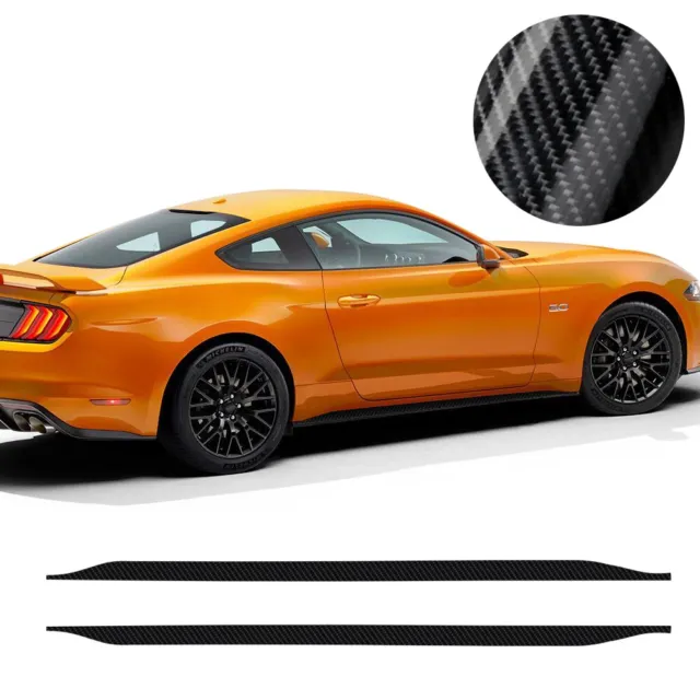 Carbon Texture Black Decal For Ford Mustang Rocker Panel Racing Stripes Stickers