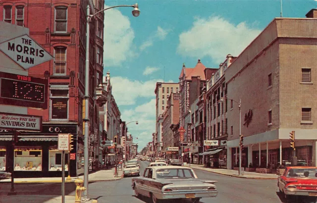 Market St. Downtown Vtg Cars Street Scene Wheeling,WV Vtg 1960's Postcard