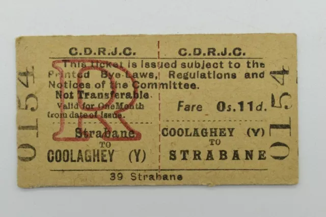 Irish - CDRJC Railway Ticket Coolaghey (Y) to Strabane #0154