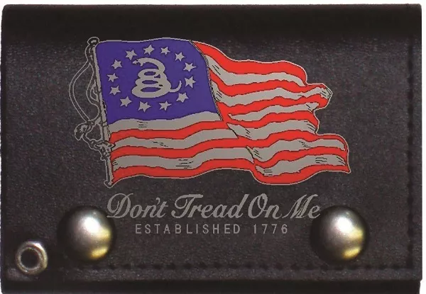 2nd Amendment NRA Betsy Ross Gadsden 1776 Black Leather Wallet W/ Chain (4 Inch)