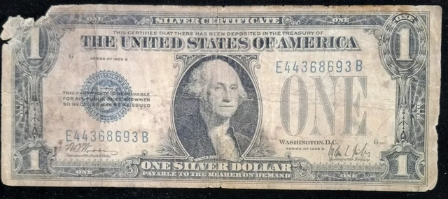 Rare 1928 B 1 dollar silver certificate funny back.  Old US paper money