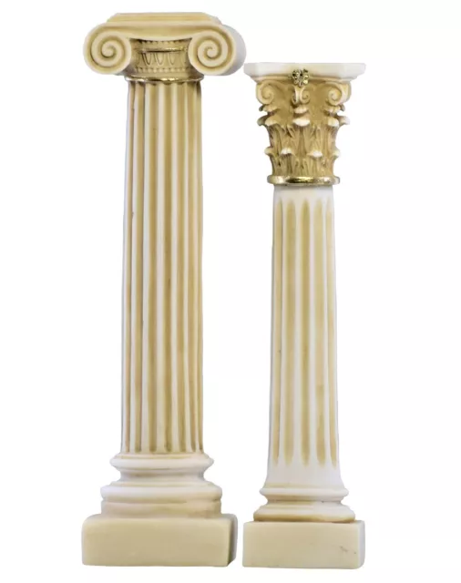 Set 2 Greek Columns Ionic & Corinthian style Pillar Pedestal Decor Sculpture