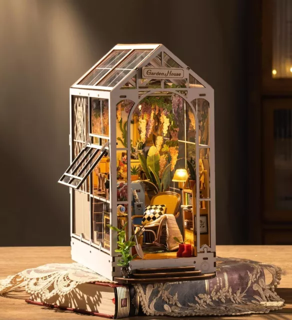 Rolife Book Nook DIY Holzpuzzle-Puppenhaus mit LED Feriengartenhaus Geschenke