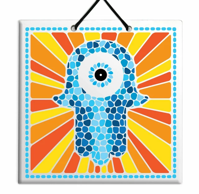 Naranja Pared Colgante Decorativo 15x15 Hamsa Madera Contra Mal Ojo Karma Suerte