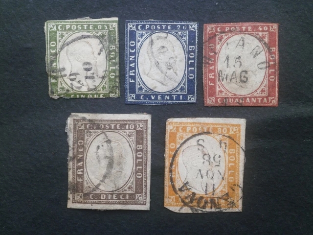 Timbres Stamps Sardaigne 1853-65 Effigie en Relief Yvert n° 10 à 14 Oblitéré X