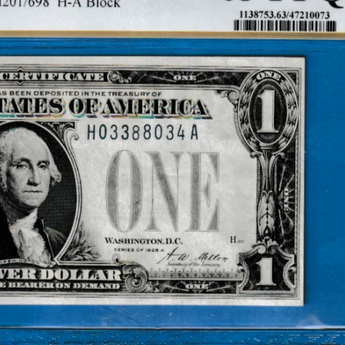 $1  ERROR  1928A  SILVER CERTIFICATE FUNNY BACK S/N  H 03388034 A Fr.1601 PCGS