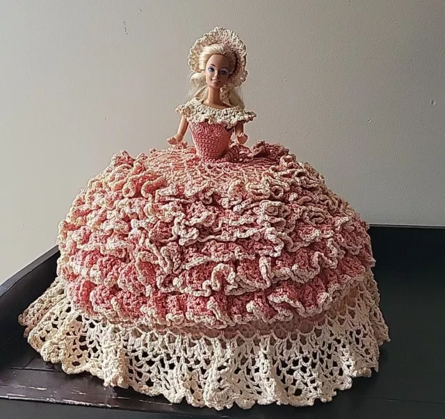 Barbie Pink Crochet Ball Gown Southern Belle Vtg OOAK Annie's Attic Antebellum