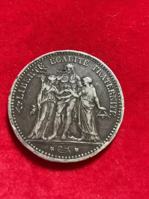 FRANCE Napoleon III 1874 A 5 FRANCS, Hercules group 0.900 SILVER PATINA km#  820