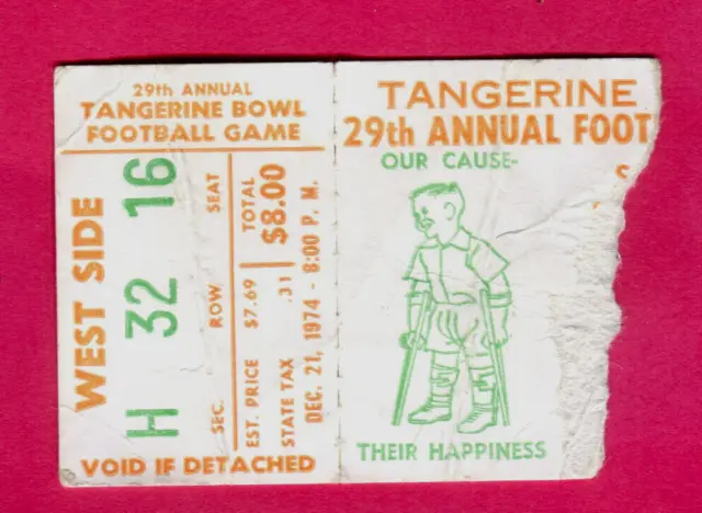 1974 Tangerine Bowl Football Ticket Stub-Georgia Bulldogs/Miami Redskins (Ohio)