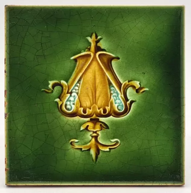 Art Nouveau Fireplace Tile Green Majolica T & R Boote C1900