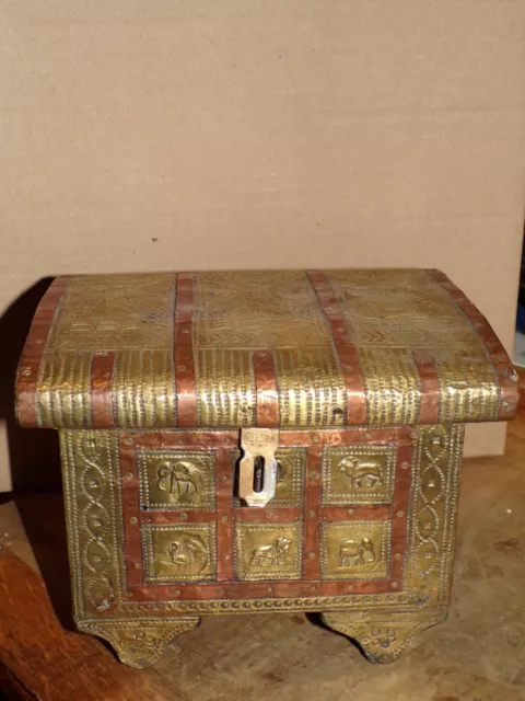 Boîte Coffre De Bureau Ancienne – Bois Et Laiton, Style Art Déco, Fabrication Française