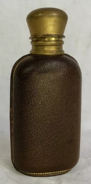 Antique Leather Bound Travelling Perfume Bottle, Scent Bottle, C 1870, Tooled