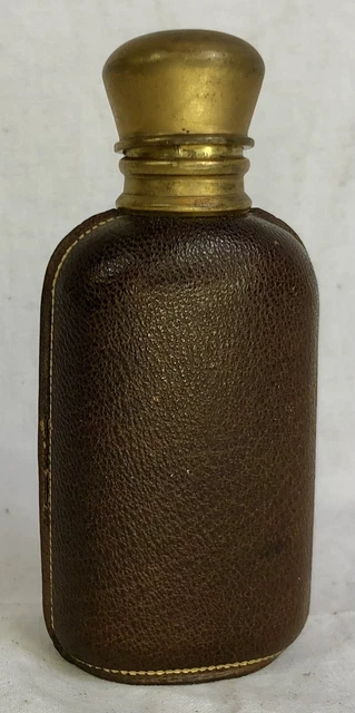 Antique Leather Bound Travelling Perfume Bottle, Scent Bottle, C 1870, Tooled