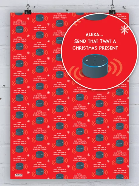 Red Christmas Wrapping Paper Gift Wrap Funny RUDE Hilarious Cheeky Alexa Xmas
