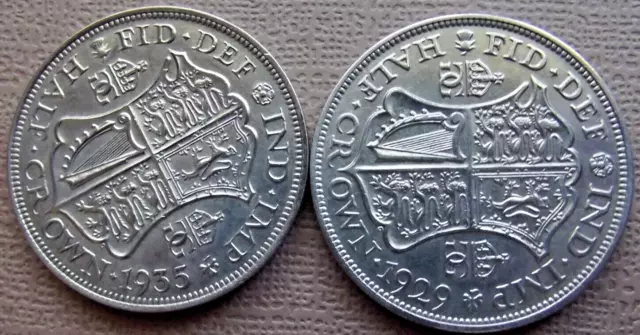 1935 & 1929 -SILVER -1/2 Crowns -Great Britain-Lovely Old Coins-Rare/Collectable