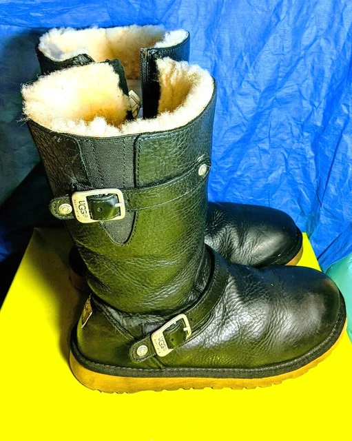 $250 UGG 1969 KENSINGTON Tall Boot Buckle Zipper Shearling Lined Black size 5 $250 UGG 1969 KENSINGTON Tall Boot Buckle Zipper Shearling Lined Black size 5