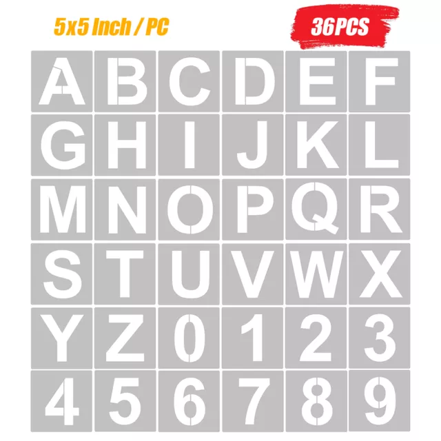 36PCS 5 INCH Alphabet Letters & Numbers Stencils Art for Painting Decor
