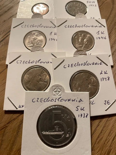 Czechoslovakia 7 coins set 1928-1948, UNC