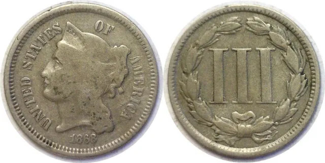 1868 3CN Three Cent Nickel Good