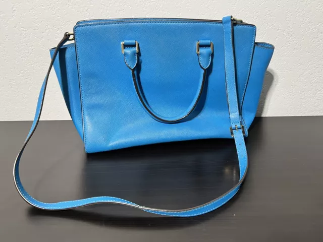 Michael Kors Selma Leather Large Saffiano Satchel Bag, Heritage Blue Preowned 3