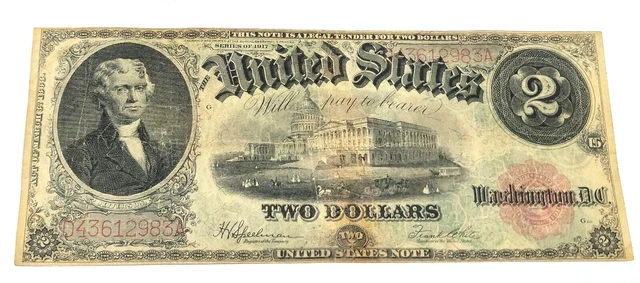 1917 $2 Bill Red Seal Bank Note Two Dollars - D43612983A - *RARE!*