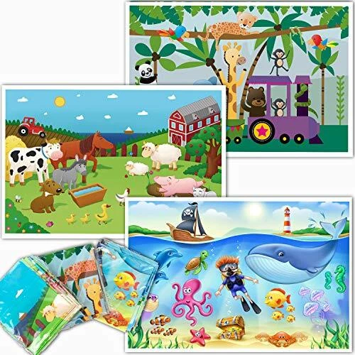 Disposable Stick-On Placemats for Baby - Farm, Ocean and Zoo Animals - 40 Pack