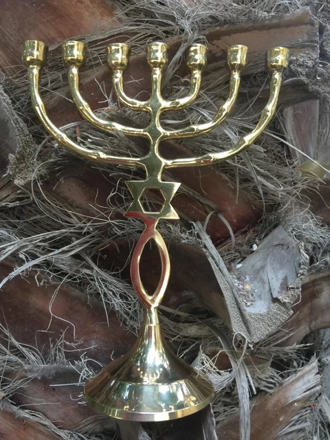 Amazing Classic Gold Plated Jewish Menorah 7 Branches 7" /18 cm painted candle